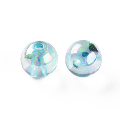 Turquoise Pâle Perles acryliques transparentes, de couleur plaquée ab , ronde, turquoise pale, 10x9mm, Trou: 2mm, environ940 pcs / 500 g