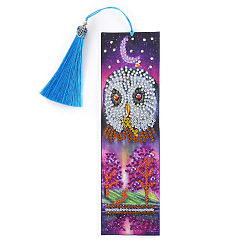 Owl DIY Diamond Painting Kits For Bookmark Making, including Bookmark, Tassel, Resin Rhinestones, Diamond Sticky Pen, Tray Plate and Glue Clay, Rectangle, Owl Pattern, 210x60mm