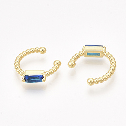 Blue Brass Cubic Zirconia Cuff Earrings, Golden, Blue, 10x3mm