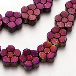 Plateado Púrpura Electroplate no magnéticas de hematita sintética hebras de cuentas, flor, púrpura chapado, 8x3 mm, agujero: 1 mm, sobre 54 unidades / cadena, 15.7 pulgada