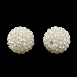 White AB-Color Resin Rhinestone Beads, with Acrylic Round Beads Inside, for Bubblegum Jewelry, White, 14x12mm, Hole: 2~2.5mm