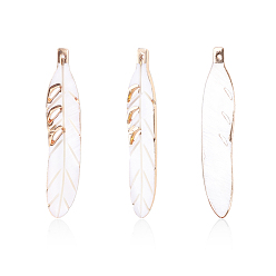 Light Gold Electroplate Freshwater Shell Big Pendants, Feather, Light Gold, 67.5~70x13~14x2mm, Hole: 1.5mm