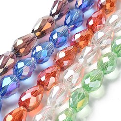 Couleur Mélangete Perles en verre electroplate, couleur ab , facette, larme, couleur mixte, 6x4x4mm, Trou: 1mm, environ 7.3 g / brin