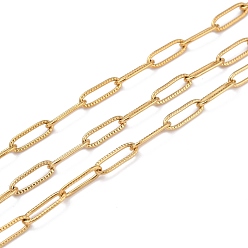 Chapado en Oro Real de 21K 304 cadenas de clips de acero inoxidable, con carrete, soldada, galjanoplastia del vacío, real 18 k chapado en oro, 12x4.5x1 mm, 10.93 yardas (10 m) / rollo