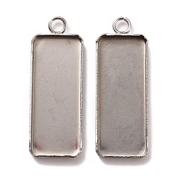 Stainless Steel Color 304 Stainless Steel Pendant Cabochon Settings, Plain Edge Bezel Cups, Rectangle, Stainless Steel Color, 30x11x2mm, Hole: 2.5mm