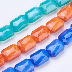 Mixed Color Electroplate Glass Beads Strands, Faceted, Rectangle, Mixed Color, 14x10x6.5mm, Hole: 1mm, about 25pcs/strand, 13.9 inch