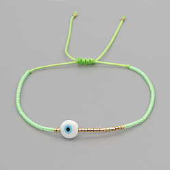 Vert Clair Bracelet réglable en perles tressées avec mot de passe mauvais œil, vert clair, 11 pouce (28 cm)