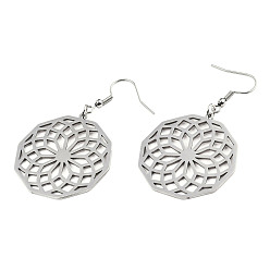 Stainless Steel Color 201 Stainless Steel Dangle Earrings, Seed of Life, Stainless Steel Color, 57mm, Pin: 0.6mm