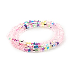 Pearl Pink Summer Jewelry Waist Bead, Glass Seed Beaded Body Chain, Bikini Jewelry for Woman Girl, Pearl Pink, 31.5~31.7 inch(80~80.5cm)