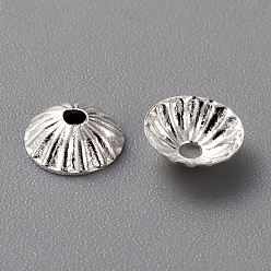 925 Sterling Silver Plated Brass Bead Cap, Multi-Petal Flower, Long-Lasting Plated, 925 Sterling Silver Plated, 4.5x1.5mm, Hole: 1mm