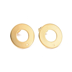 Real 24K Gold Plated 201 Stainless Steel Stud Earring Findings, with 304 Stainless Steel Pin and Ear Nuts, Donut, Real 24K Gold Plated, 16mm, Hole: 0.9mm, Pin: 0.7mm