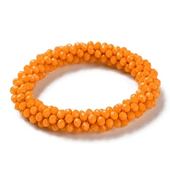 Orange Crochet Glass Beads Braided Stretch Bracelet, Nepel Boho Style Bracelet, Orange, Inner Diameter: 1-7/8 inch(4.9cm)