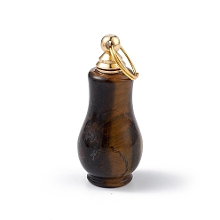 Tiger Eye Natural Tiger Eye Openable Perfume Bottle Pendants, Faceted Gourd Charm, with Golden Tone Brass Findings, 41.5x18mm, Hole: 10.5mm