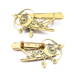 Golden 201 Stainless Steel Plane Lapel Pin, Creative Badge for Backpack Clothes, Nickel Free & Lead Free, Golden, 34.5x57x7mm, Pin: 0.7mm