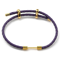 Dark Slate Blue Brass Column Bar Link Bracelet with Leather Cords, Adjustable Bracelet for Women, Dark Slate Blue, Inner Diameter: 5/8~3 inch(1.6~7.5cm)