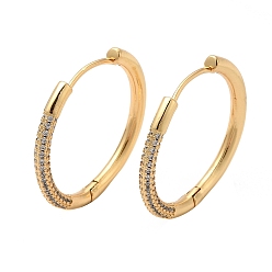 Real 18K Gold Plated Rack Plating Brass Micro Pave Cubic Zirconia Hoop Earring, Long-Lasting Plated, Cadmium Free & Lead Free, Ring, Real 18K Gold Plated, 32.5x35x3mm, Pin: 1mm