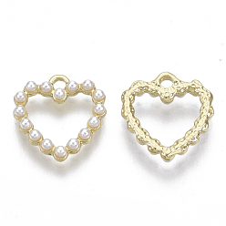 Light Gold Alloy Charms, with ABS Plastic Imitation Pearl, Heart, White, Light Gold, 13x12.5x2.5mm, Hole: 1.4mm