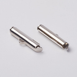 Platinum Brass Slide On End Clasp Tubes,  Slider End Caps, Platinum, 19.5x4mm, Hole: 1mm, Inner Diameter: 2mm