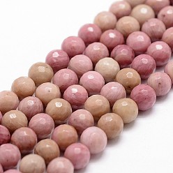 Rhodonite Natural Rhodonite Beads Strands, Faceted, Round, 8mm, Hole: 1mm, about 44pcs/strand, 14.9 inch~15.1 inch