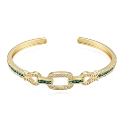 Green Cubic Zirconia Oval & Fish Open Cuff Bangle, Real 18K Gold Plated Brass Jewelry for Women, Green, Inner Diameter: 2-1/8x2-1/2 inch(5.4x6.4cm)