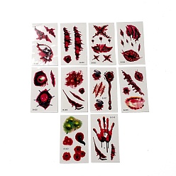 Brique Rouge 10 pcs 10 style halloween horreur réaliste plaie sanglante cicatrice amovible temporaire étanche tatouages papier autocollants, rectangle, firebrick, 10.5x6x0.03 cm, 10 style, 1 pc / style, 10 pièces / kit