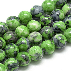 Lime Vert Océan synthétique perles de jade blanc brins, teint, ronde, lime green, 8~9mm, Trou: 1mm, Environ 49 pcs/chapelet, 15.7 pouce