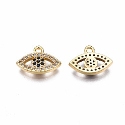 Real 18K Gold Plated Brass Micro Pave Cubic Zirconia Charms, Nickel Free, Eye, Real 18K Gold Plated, 9x13x2mm, Hole: 1mm