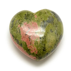Unakita Piedras curativas naturales de unakita, corazón amor piedras, piedras de palma de bolsillo para el equilibrio de reiki, 29~30x30~31x12~15 mm
