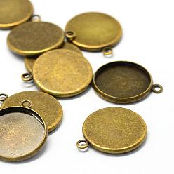 Bronze Antique Cabochon arrangements pendants de fer, cuvettes à bord droit, plat rond, bronze antique, Plateau: 18 mm, 23x20x2mm, Trou: 2mm