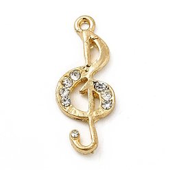 Golden Rack Plating Alloy Rhinestone Pendants, Cadmium Free & Nickel Free & Lead Free, Musical Note Charms, Golden, 28x11x3mm, Hole: 1.5mm