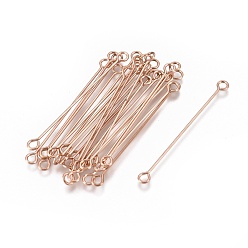 Rose Gold Ion Plating(IP) 304 Stainless Steel Eye Pins, Double Sided Eye Pins, Rose Gold, 36x3x0.6mm, Hole: 1.6mm
