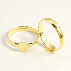Золотой Латуни баз площадку кольцо, без свинца и без кадмия, регулируемый, золотые, Размер: Кольцо: о 17 mm с внутренним диаметром, лоток: о 6 mm в диаметре