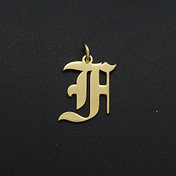 Letter F 201 Stainless Steel Pendants, with Jump Ring, Old English, Letter, Laser Cut, Golden, Letter.F, 16.5x14x1mm, Hole: 3mm