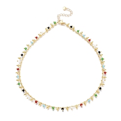 Doré  Colliers de perles en verre coloré à la main en laiton, avec 304 charmes de coeur inox, fermoirs pince de homard, or, 15.94 pouce (40.5 cm)