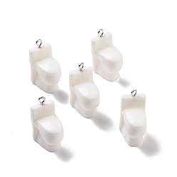 Blanc Pendentifs en résine opaque, avec boucles en fer couleur platine, charme de toilette, blanc, 27x19x13.5mm, Trou: 2mm