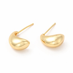 Real 18K Gold Plated Rack Plating Brass Small Bean Stud Earrings for Women, Cadmium Free & Lead Free, Real 18K Gold Plated, 9.5x14.5mm, Pin: 0.8mm