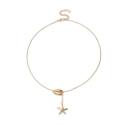 Golden 304 Stainless Steel Shell with Star Pendant Lariat Necklace for Women, Golden, 19.37 inch(49.2cm)