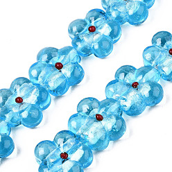 Deep Sky Blue Handmade Silver Foil Lampwork Beads Strands, Flower, Deep Sky Blue, 22~23x23x9~10mm, Hole: 1.2mm, about 20pcs/strand, 16.54 inch~16.93 inch(42cm~43cm)