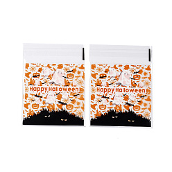 Dark Orange Halloween Theme Plastic Bakeware Bag, with Self-adhesive, for Chocolate, Candy, Cookies, Square, Dark Orange, 130x100x0.2mm, about 100pcs/bag