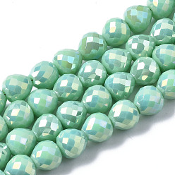 Medium Aquamarine Electroplate Glass Beads Strands, AB Color Plated, Faceted, Teardrop, Medium Aquamarine, 8mm, Hole: 1.6mm, about 69~70pcs/strand, 20.79~22.05 inch(52.8cm~56cm)