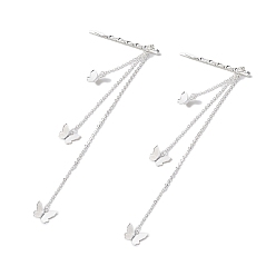Silver Iron Hair Bobby Pins, with Butterfly Brass Filigree Pendants & Cable Chains for Woman Girls, Silver, 175mm, 2pcs/set