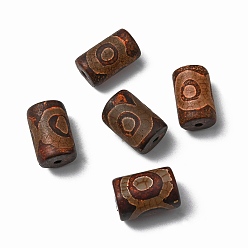 Chocolate Tibetan 3-Eye dZi Beads, Natural Agate Beads, Dyed & Heated, Column, Chocolate, 20~29x12~17mm, Hole: 2~3mm