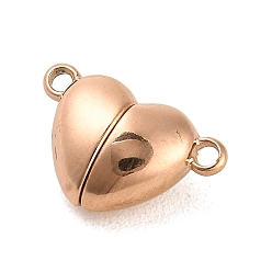 Oro Rosa 304 cierres magnéticos de acero inoxidable, corazón, oro rosa, 10.5x17x6.5 mm, agujero: 1.5 mm