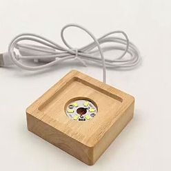 BurlyWood Square Solid Wood Base for Crystal Stones, Warm Light Color Wooden Small Night Light, LED Luminous Base, Creative Gift, with USB Charger, BurlyWood, 80x80x21mm