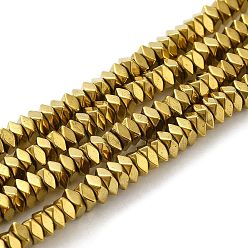 Golden Plated Electroplate Non-magnetic Synthetic Hematite Beads Strands, Faceted Square, Golden Plated, 4x4x2mm, Hole: 1mm, about 210pcs/strand, 15.7 inch