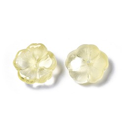 Verge D'or Pâle Perles de verre imitation jade peintes à la bombe transparentes, fleur, verge d'or pale, 15x15x6mm, Trou: 1.2mm