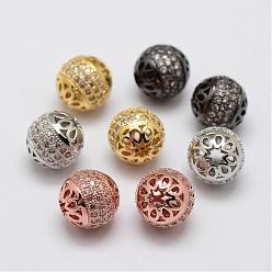 Mixed Color Brass Micro Pave Cubic Zirconia Beads, Round, Lead Free & Nickel Free, Mixed Color, 9.8mm, Hole: 2mm