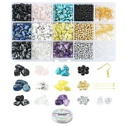 Mixed Stone DIY Gemstone Earring Bracelet Making Kit, Including Natural & Synthetic Mixed Stone Chips & Glass Seed Beads, Iron Earring Hooks, Elastic Thread