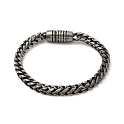 Argent Antique 304 bracelet chaîne de blé rond en acier inoxydable avec fermoir magnétique pour hommes femmes, argent antique, 8-1/2 pouce (21.6 cm)