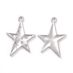 Silver Rack Plating Alloy Pendants, Cadmium Free & Lead Free & Nickle Free, Star Charm, Silver, 28x19x1.5mm, Hole: 1.8mm